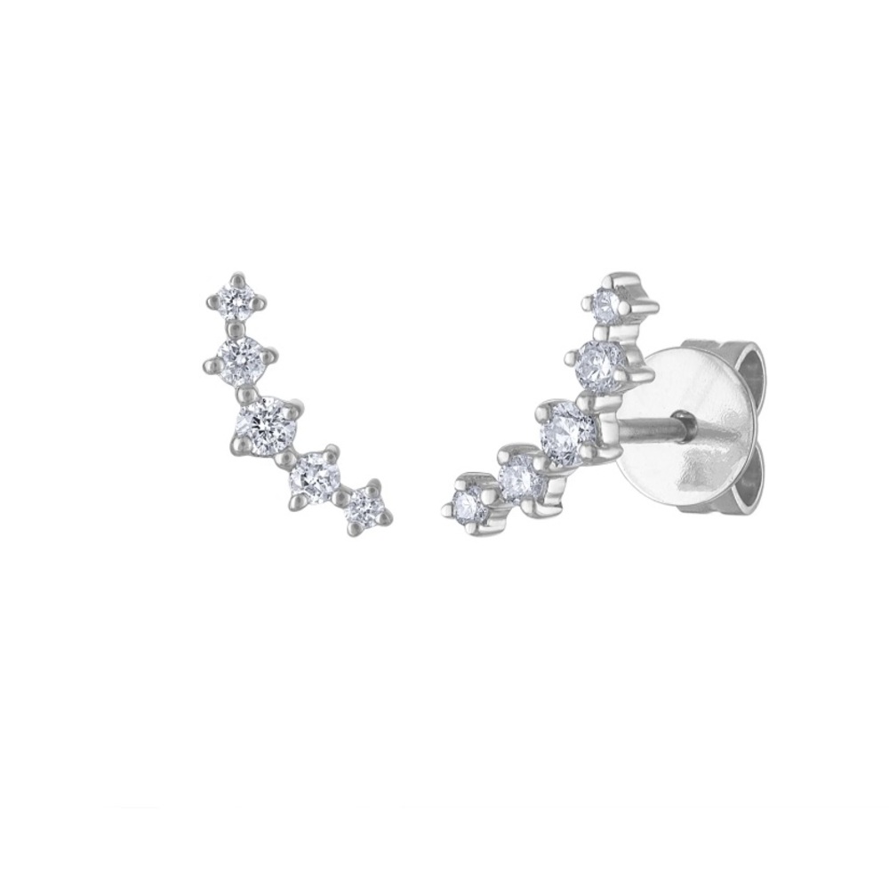 Pair 14KT Gold Five Diamond Curve Climber Earring